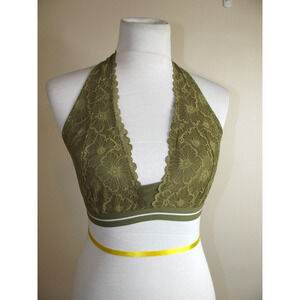 Colsie Womens Lace Halter BRALETTE Bra - LARGE - Olive Green Adjustable Band